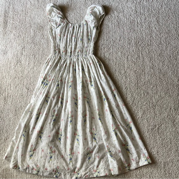 ✨NEW✨ DOEN Quinley Floral Organic Cotton Midi Dress in Painted Bouquet White L - Picture 8 of 14